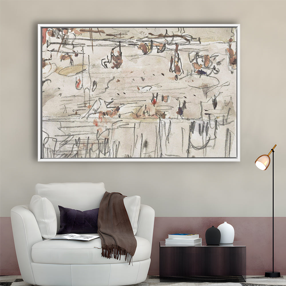 Minimalist Print Neutral Framed Canvas Print Wall Art, Neutral Abstract Arts Beige Abstract Modern Painting