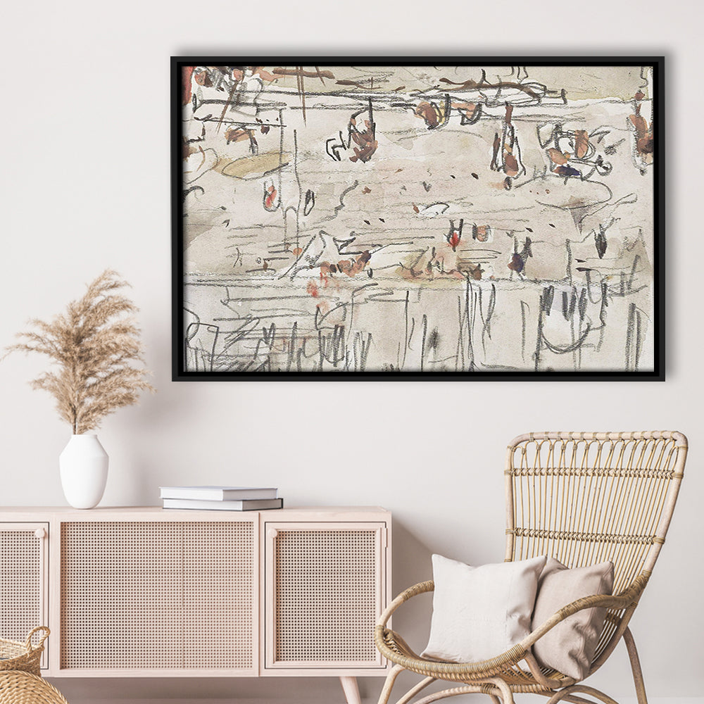 Minimalist Print Neutral Framed Canvas Print Wall Art, Neutral Abstract Arts Beige Abstract Modern Painting