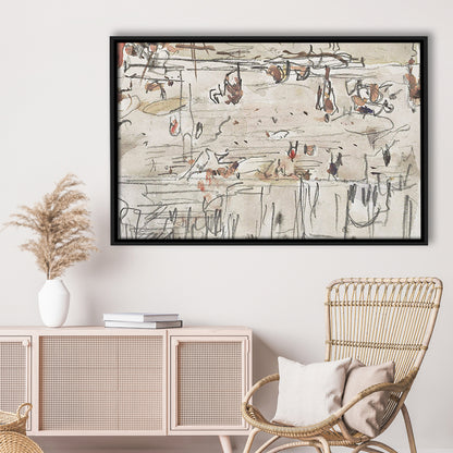 Minimalist Print Neutral Framed Canvas Print Wall Art, Neutral Abstract Arts Beige Abstract Modern Painting