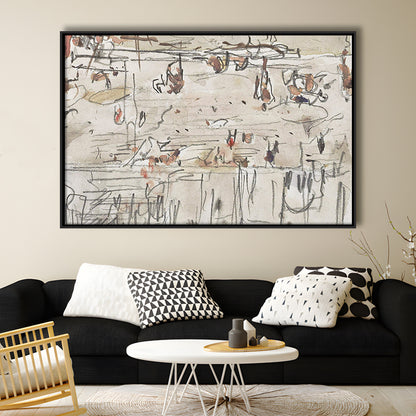 Minimalist Print Neutral Framed Canvas Print Wall Art, Neutral Abstract Arts Beige Abstract Modern Painting
