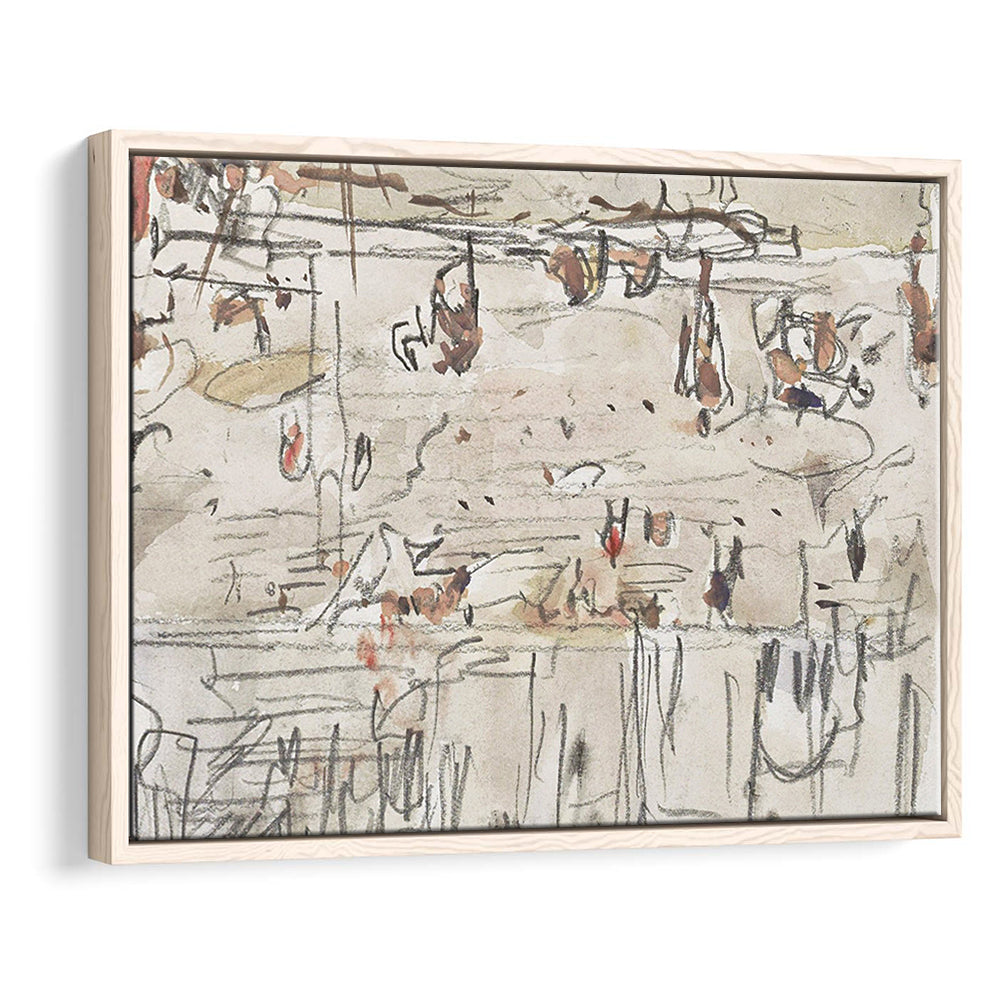 Minimalist Print Neutral Framed Canvas Print Wall Art, Neutral Abstract Arts Beige Abstract Modern Painting