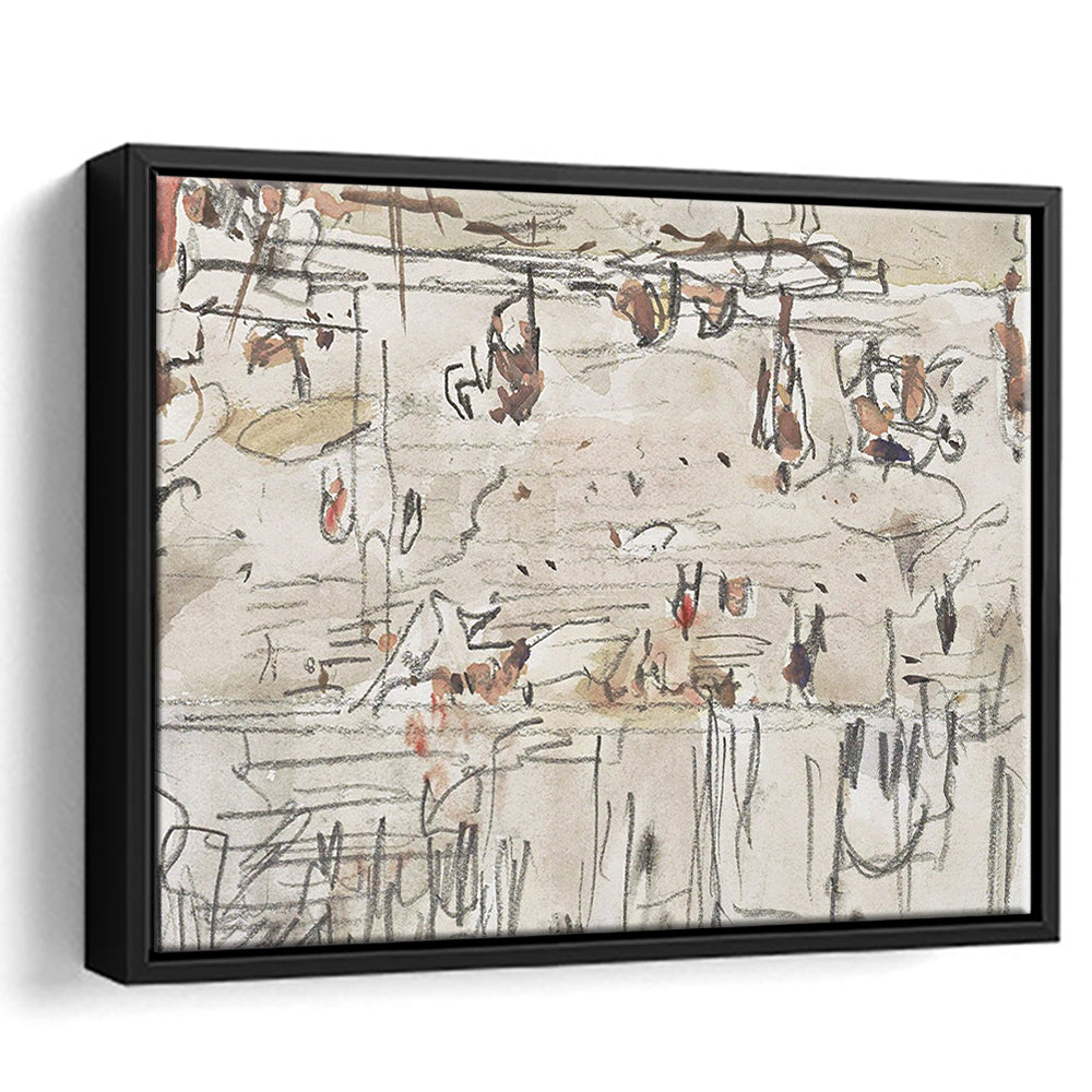 Minimalist Print Neutral Framed Canvas Print Wall Art, Neutral Abstract Arts Beige Abstract Modern Painting