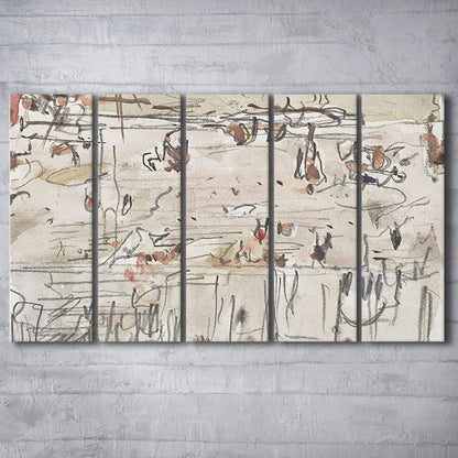 Minimalist Print Neutral 5 Panels Canvas Print Wall Art, Neutral Abstract Arts Beige Abstract Modern Painting