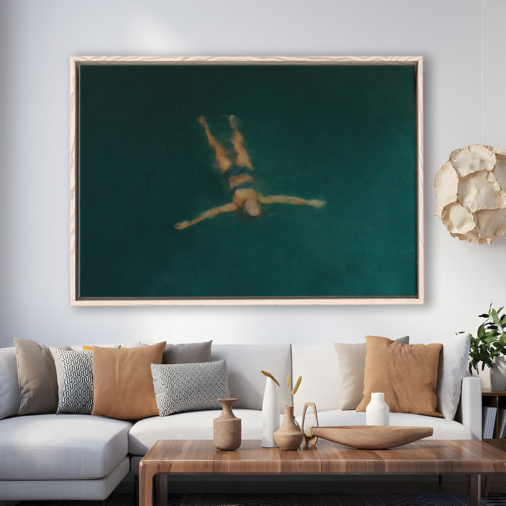 Minimalist Seascape Oil Painting Neutral Portrait Ocean Framed Canvas Print Wall Art, Coastal Farmhouse Decor Summer Art