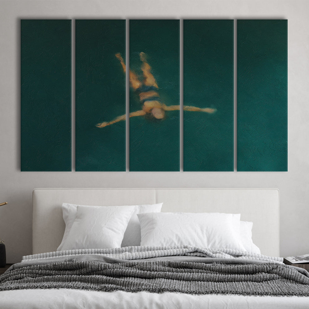 Minimalist Seascape Oil Painting Neutral Portrait Ocean 5 Panels Canvas Print Wall Art, Coastal Farmhouse Decor Summer Art