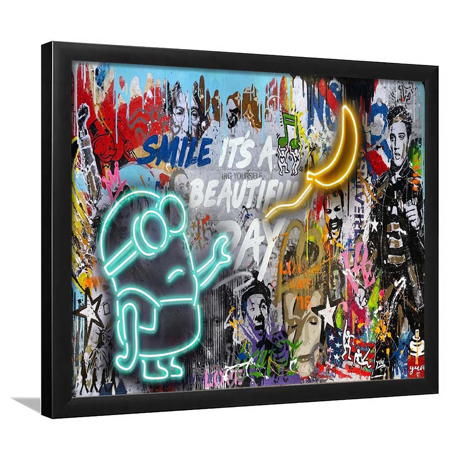 Minion Banana Graffiti Art Print, Framed Art Print Wall Decor, Neon Art Print, Picture Framed