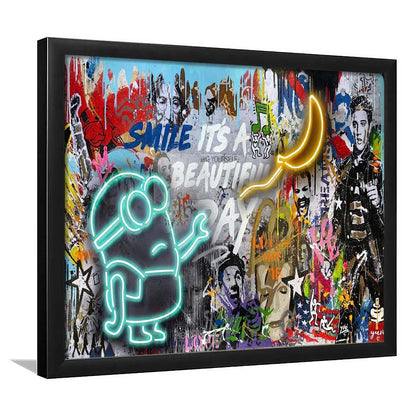 Minion Banana Graffiti Art Print, Framed Art Print Wall Decor, Neon Art Print, Picture Framed