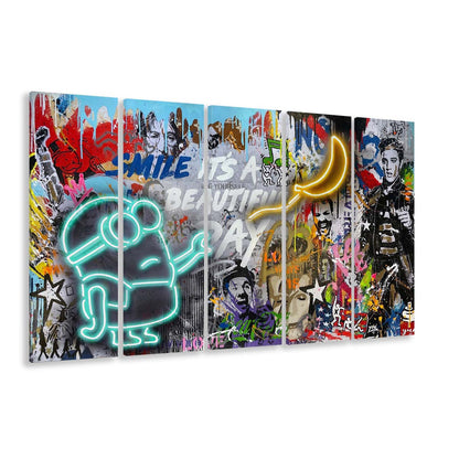 Minion Banana Graffiti Art Print, Extra Large 5 Panels Multi Canvas Print Wall Art, Home Decor