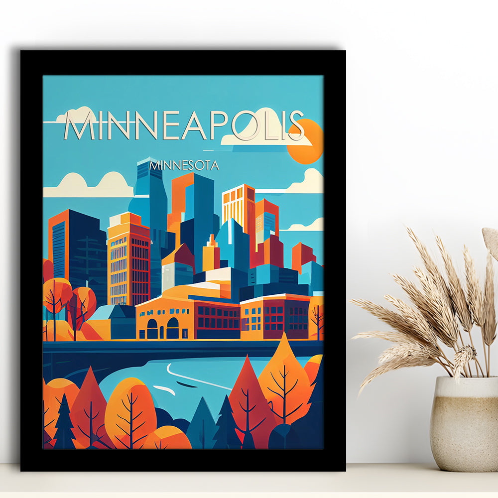 Minneapolis Retro Art Print, Minneapolis City Wall Art, Framed Art Print, Picture Framed, Painting Art