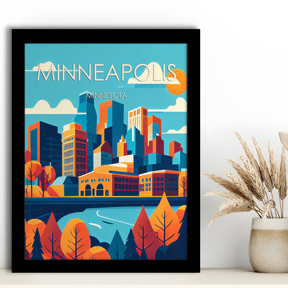 Minneapolis Retro Art Print, Minneapolis City Wall Art, Framed Art Print, Picture Framed, Painting Art