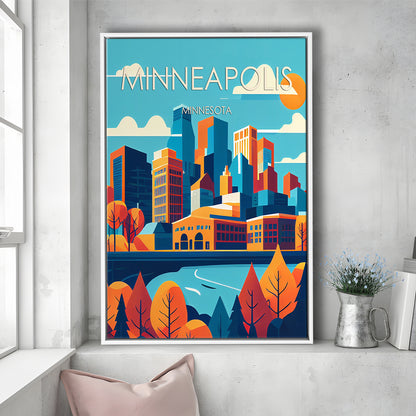 Minneapolis Retro Art Print, Minneapolis City Wall Art, Floating Framed Canvas Print, Framed Picture, Painting Canvas