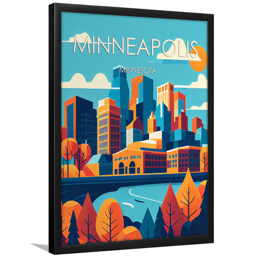 Minneapolis Retro Art Print, Minneapolis City Wall Art, Framed Art Print, Picture Framed, Painting Art