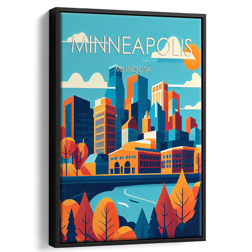 Minneapolis Retro Art Print, Minneapolis City Wall Art, Floating Framed Canvas Print, Framed Picture, Painting Canvas