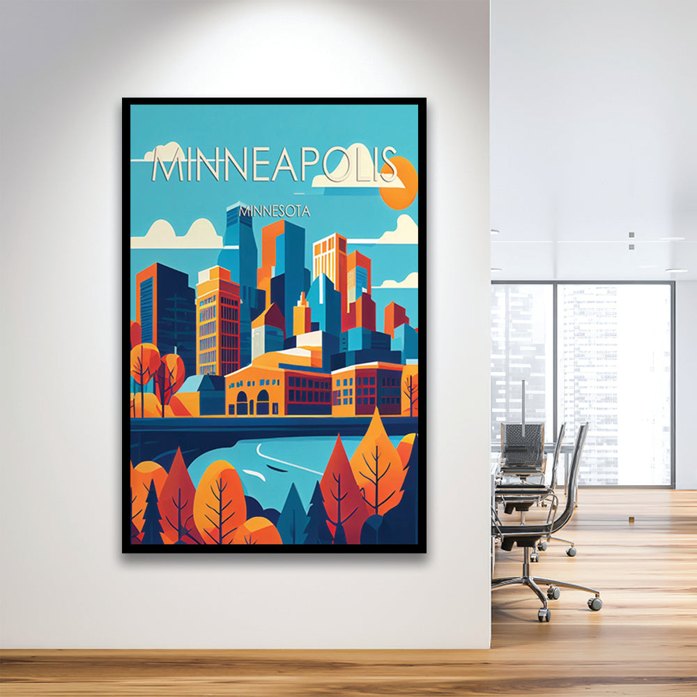 Minneapolis Retro Art Print, Minneapolis City Wall Art, Framed Art Print, Picture Framed, Painting Art