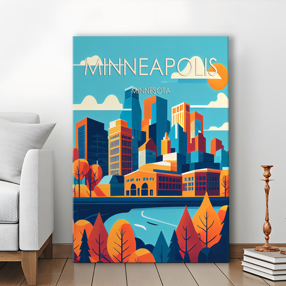 Minneapolis Retro Art Print, Minneapolis City Wall Art, Canvas Print, Painting Canvas, Living Room Decor