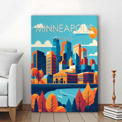 Minneapolis Retro Art Print, Minneapolis City Wall Art, Canvas Print, Painting Canvas, Living Room Decor