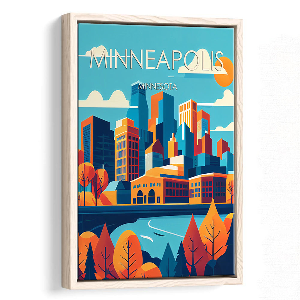 Minneapolis Retro Art Print, Minneapolis City Wall Art, Floating Framed Canvas Print, Framed Picture, Painting Canvas