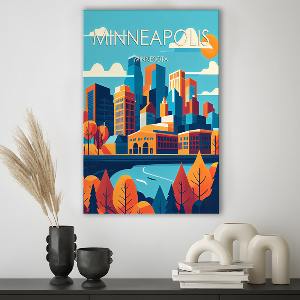 Minneapolis Retro Art Print, Minneapolis City Wall Art, Canvas Print, Painting Canvas, Living Room Decor