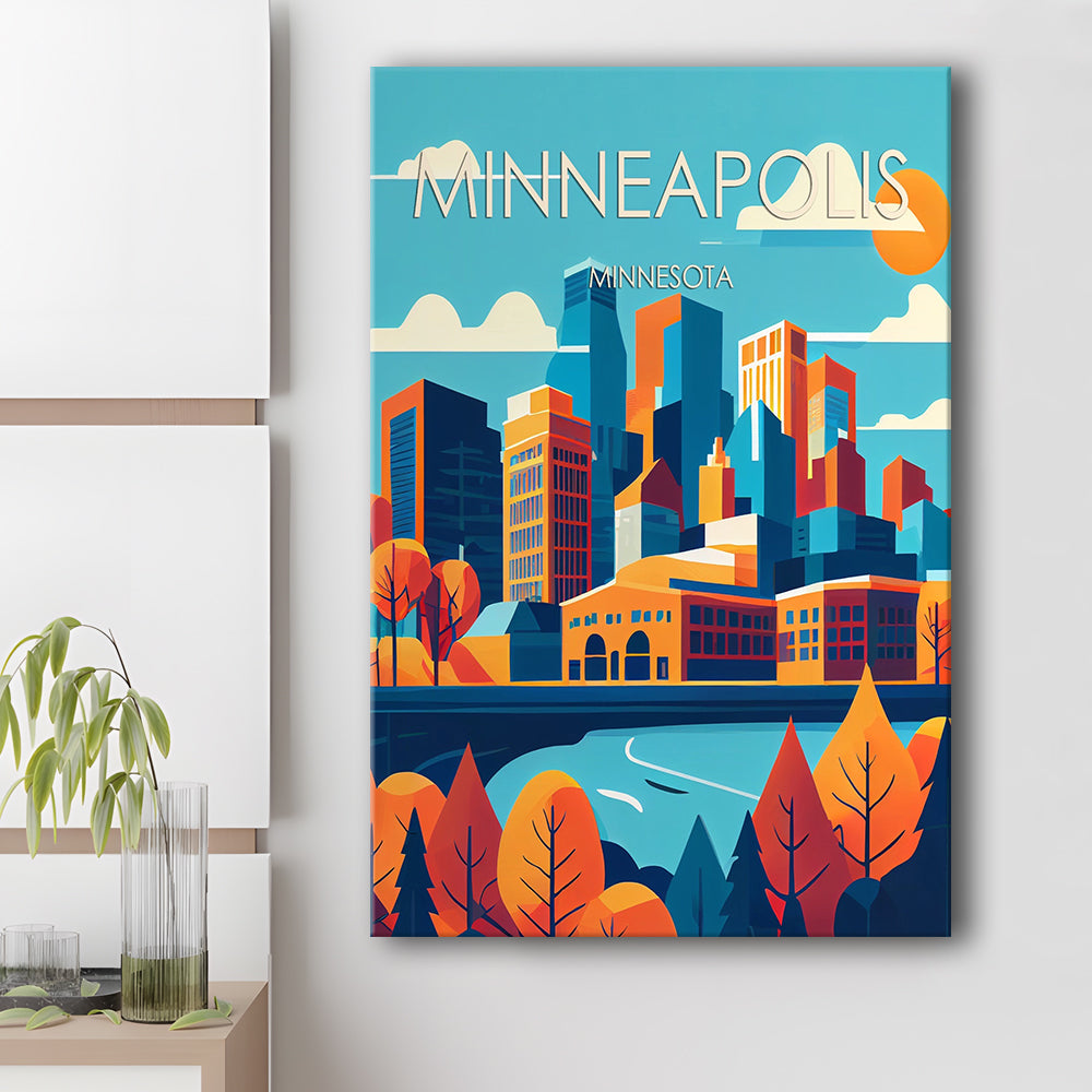 Minneapolis Retro Art Print, Minneapolis City Wall Art, Canvas Print, Painting Canvas, Living Room Decor