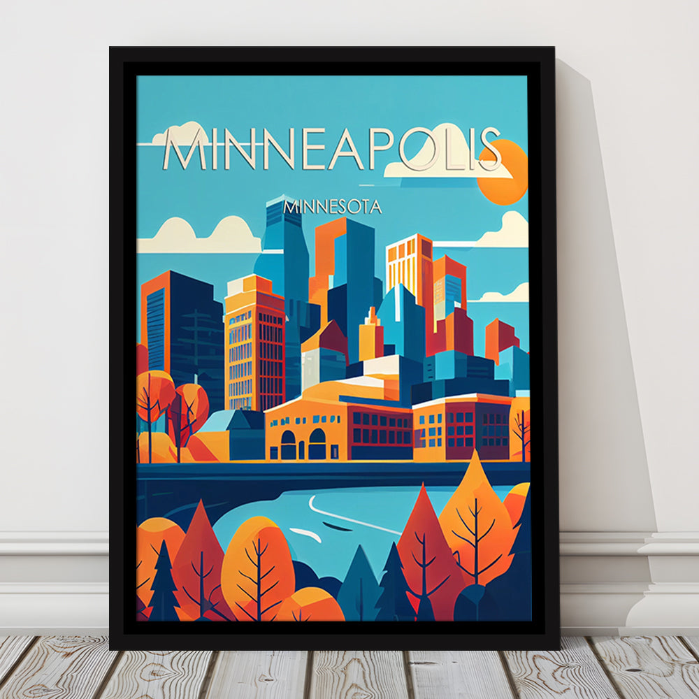Minneapolis Retro Art Print, Minneapolis City Wall Art, Floating Framed Canvas Print, Framed Picture, Painting Canvas