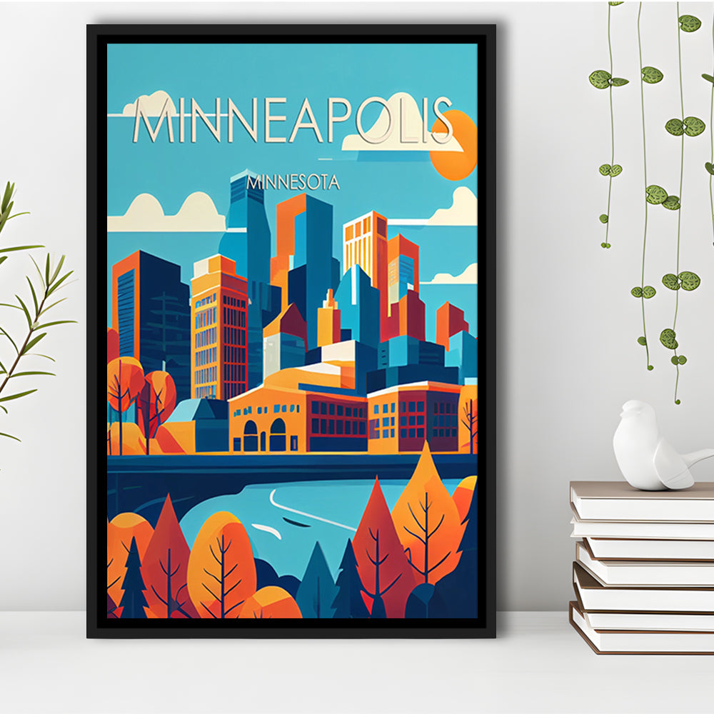 Minneapolis Retro Art Print, Minneapolis City Wall Art, Floating Framed Canvas Print, Framed Picture, Painting Canvas