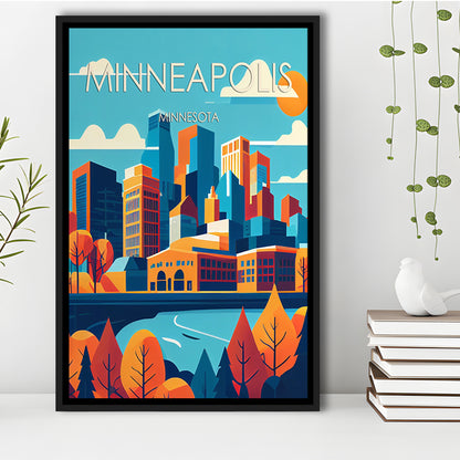 Minneapolis Retro Art Print, Minneapolis City Wall Art, Floating Framed Canvas Print, Framed Picture, Painting Canvas