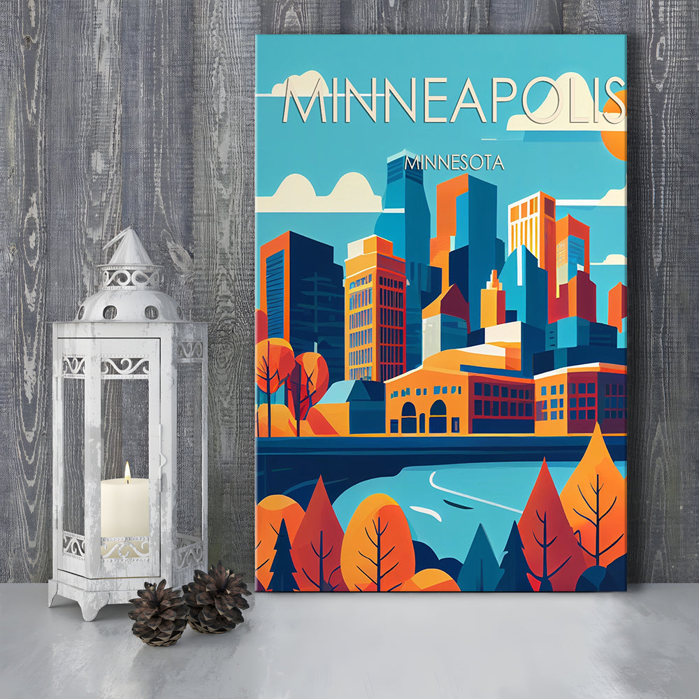 Minneapolis Retro Art Print, Minneapolis City Wall Art, Canvas Print, Painting Canvas, Living Room Decor