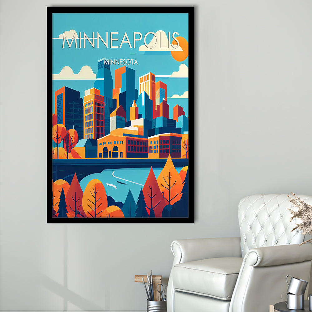 Minneapolis Retro Art Print, Minneapolis City Wall Art, Framed Art Print, Picture Framed, Painting Art