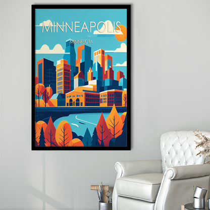 Minneapolis Retro Art Print, Minneapolis City Wall Art, Framed Art Print, Picture Framed, Painting Art