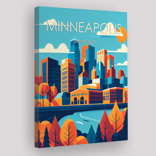 Minneapolis Retro Art Print, Minneapolis City Wall Art, Canvas Print, Painting Canvas, Living Room Decor