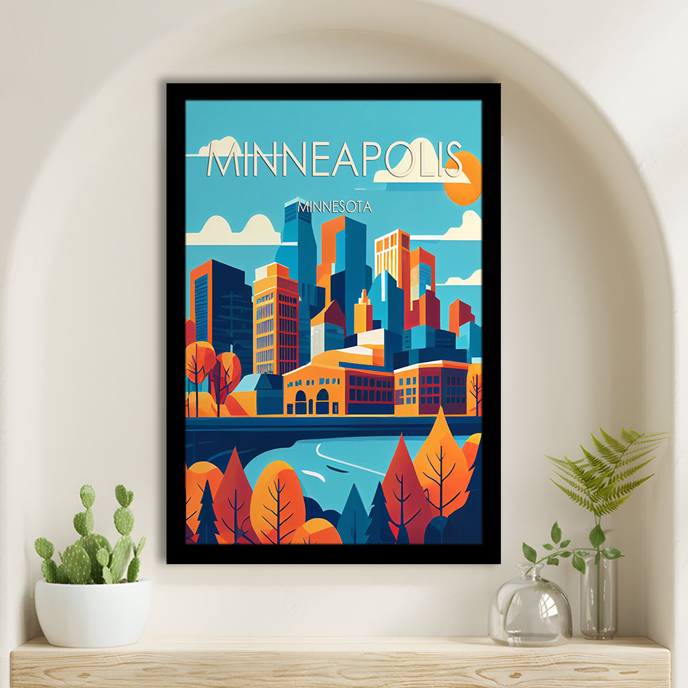 Minneapolis Retro Art Print, Minneapolis City Wall Art, Framed Art Print, Picture Framed, Painting Art