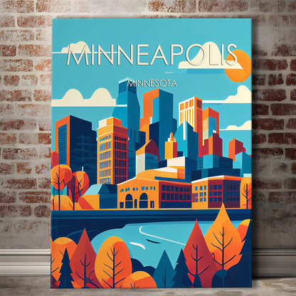Minneapolis Retro Art Print, Minneapolis City Wall Art, Canvas Print, Painting Canvas, Living Room Decor
