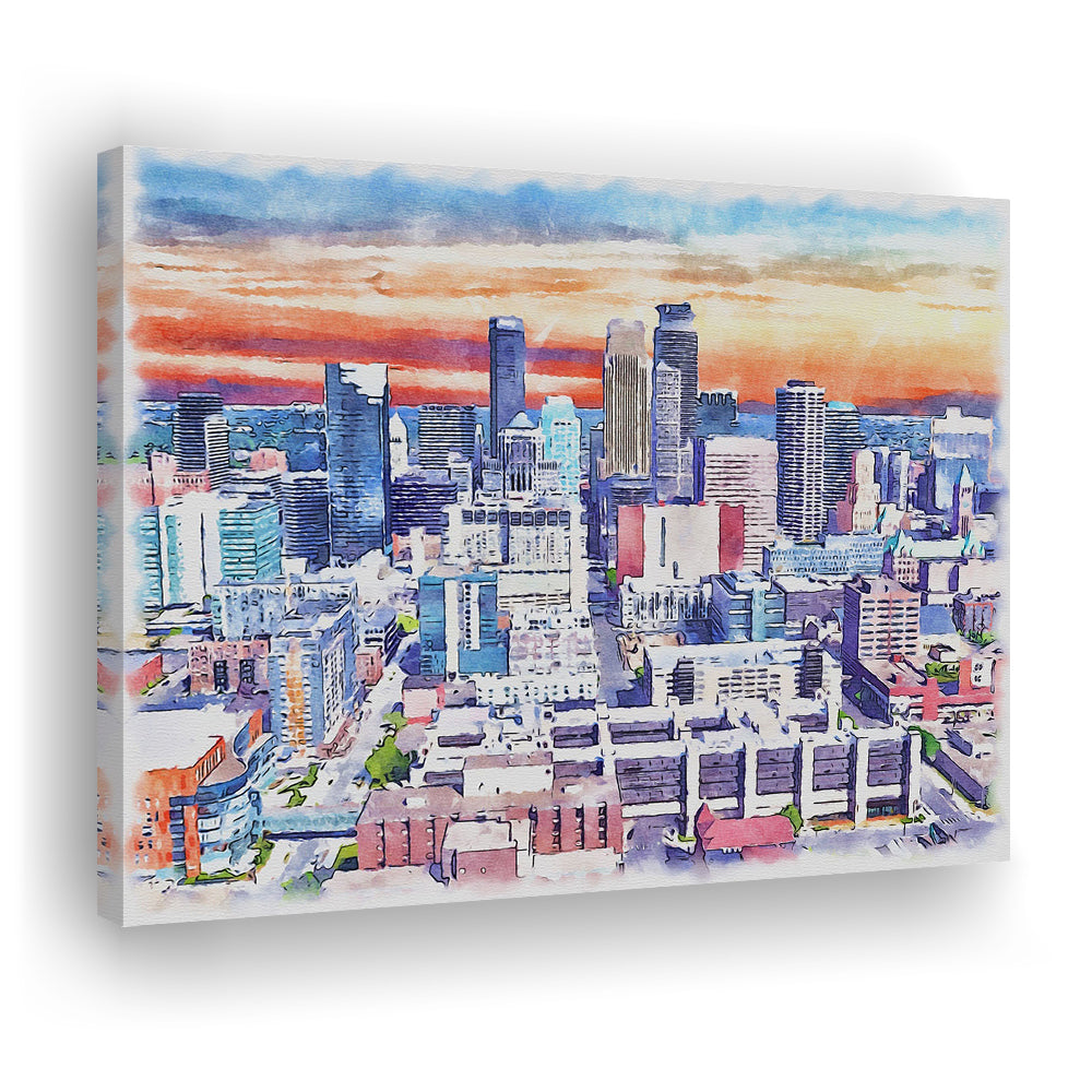 Minneapolis Painting Canvas Watercolor, Minneapolis Minnesota, Sport Art, Gifts for him, Canvas Print Wall Art