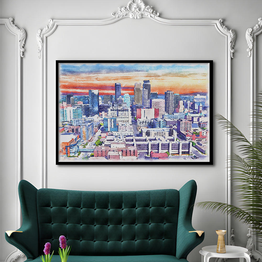 Minneapolis Painting Canvas Watercolor, Minneapolis Minnesota, Sport Gift Art, Framed Art Print Wall Decor