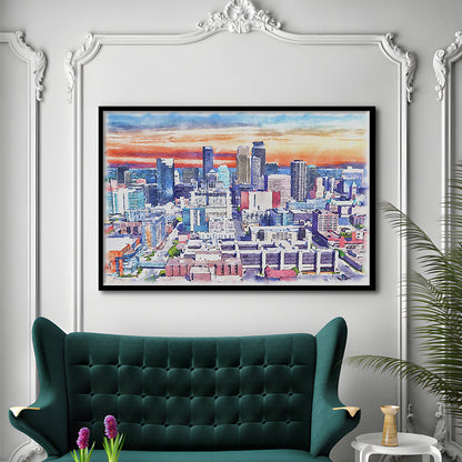 Minneapolis Painting Canvas Watercolor, Minneapolis Minnesota, Sport Gift Art, Framed Art Print Wall Decor