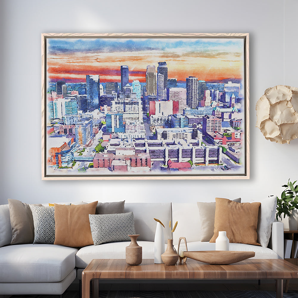 Minneapolis Painting Canvas Watercolor, Minneapolis Minnesota, Sport Gift Art, Framed Canvas Print Wall Art