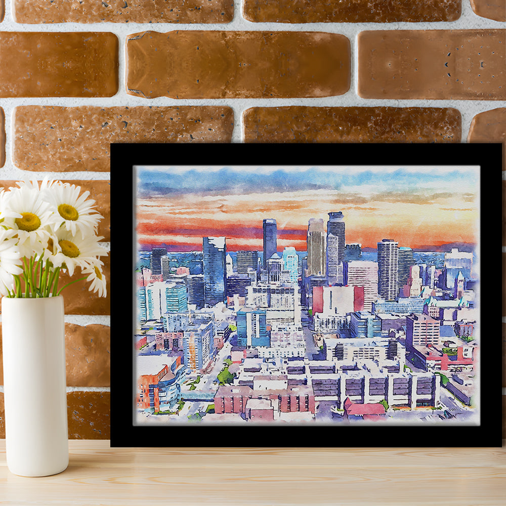 Minneapolis Painting Canvas Watercolor, Minneapolis Minnesota, Sport Gift Art, Framed Art Print Wall Decor