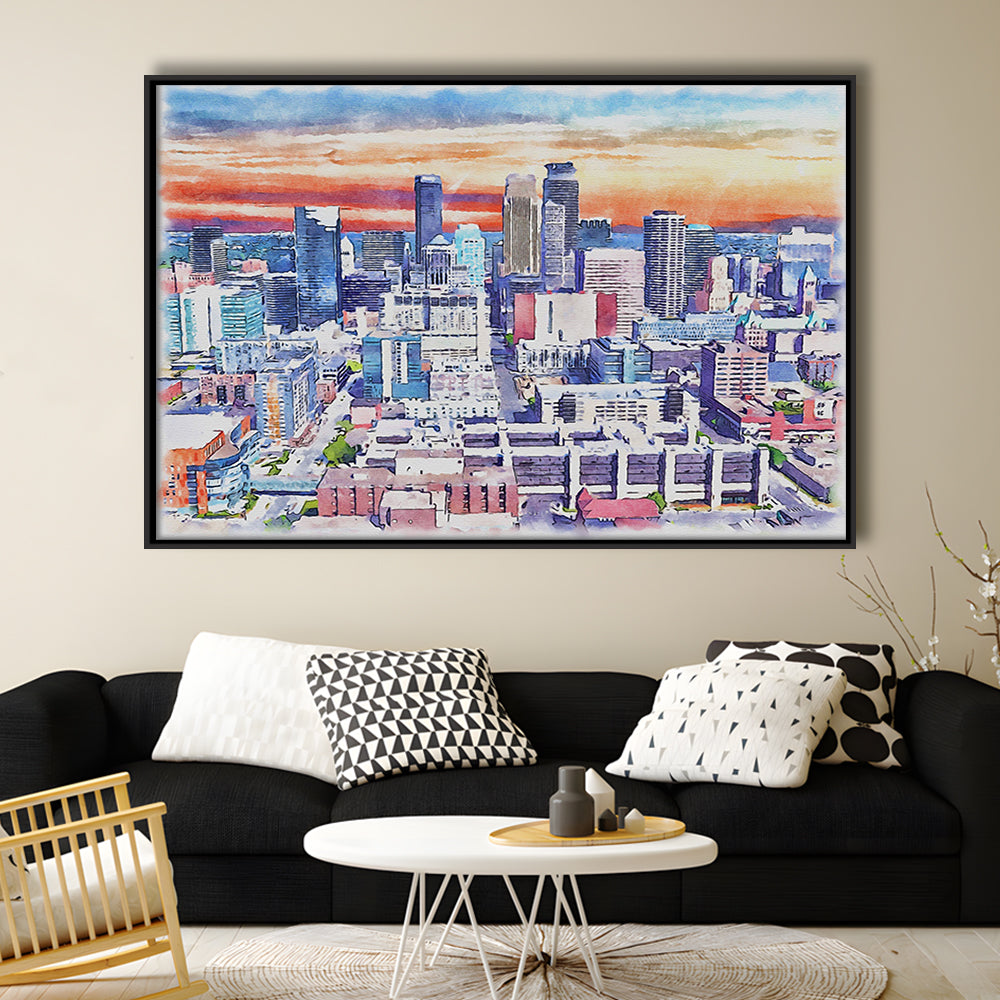 Minneapolis Painting Canvas Watercolor, Minneapolis Minnesota, Sport Gift Art, Framed Canvas Print Wall Art