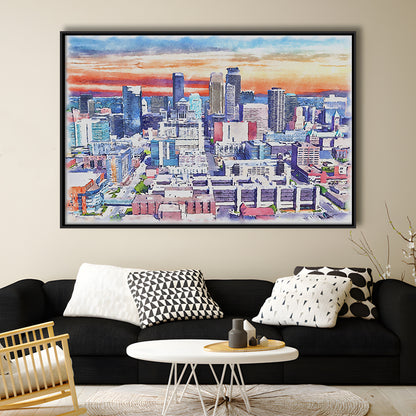 Minneapolis Painting Canvas Watercolor, Minneapolis Minnesota, Sport Gift Art, Framed Canvas Print Wall Art