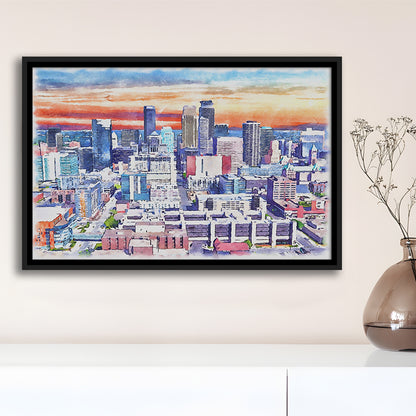 Minneapolis Painting Canvas Watercolor, Minneapolis Minnesota, Sport Gift Art, Framed Canvas Print Wall Art