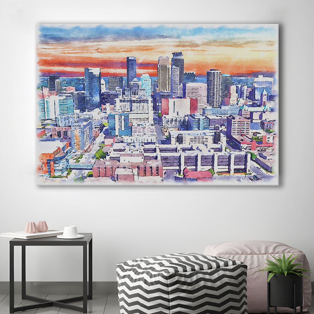 Minneapolis Painting Canvas Watercolor, Minneapolis Minnesota, Sport Art, Gifts for him, Canvas Print Wall Art
