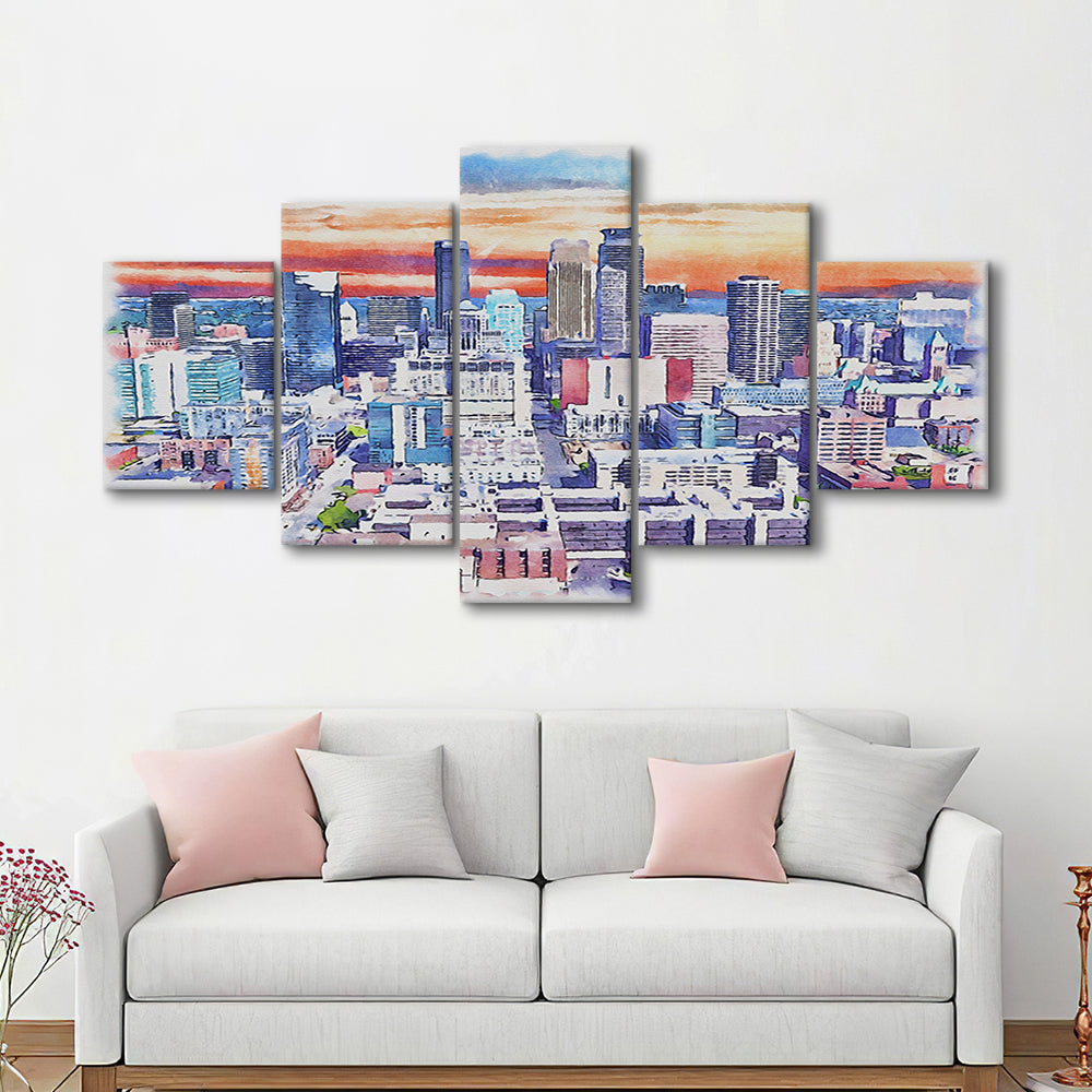 Minneapolis Painting Canvas Watercolor, Minneapolis Minnesota, Sport Art, Mixed 5 Panel, Canvas Print Wall Art