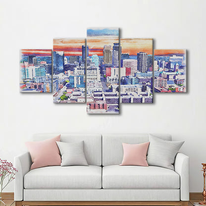 Minneapolis Painting Canvas Watercolor, Minneapolis Minnesota, Sport Art, Mixed 5 Panel, Canvas Print Wall Art