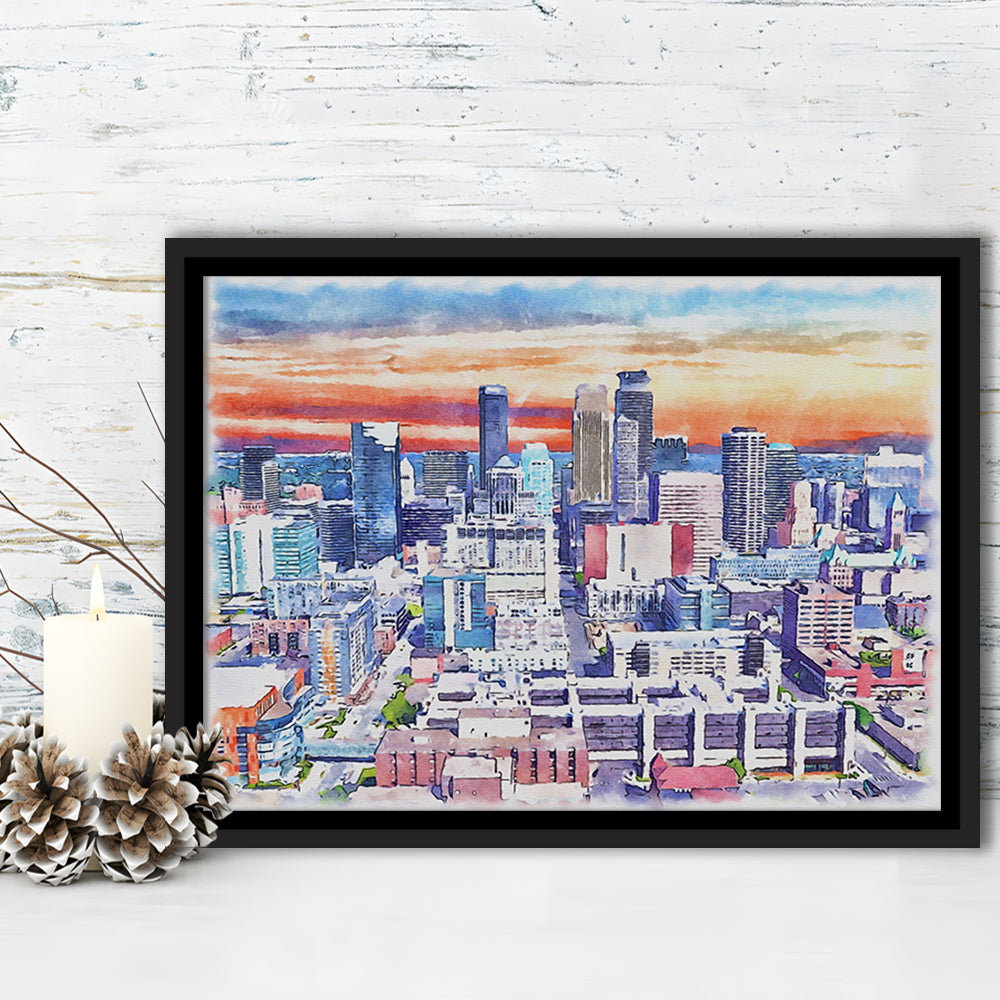 Minneapolis Painting Canvas Watercolor, Minneapolis Minnesota, Sport Gift Art, Framed Canvas Print Wall Art