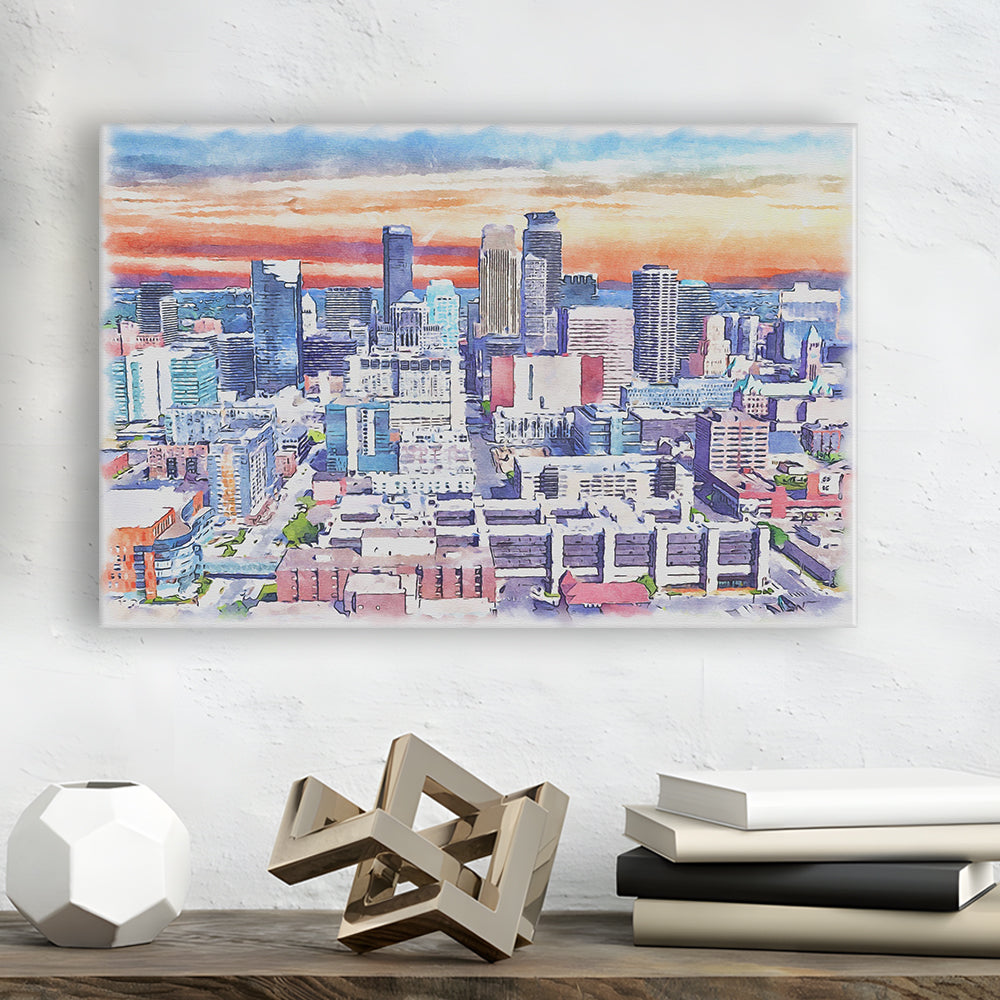 Minneapolis Painting Canvas Watercolor, Minneapolis Minnesota, Sport Art, Gifts for him, Canvas Print Wall Art
