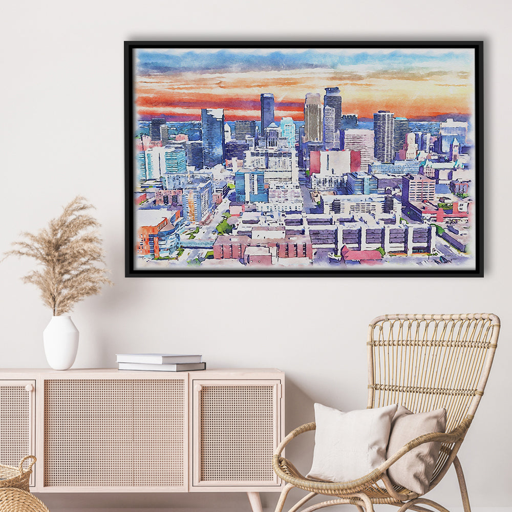 Minneapolis Painting Canvas Watercolor, Minneapolis Minnesota, Sport Gift Art, Framed Canvas Print Wall Art
