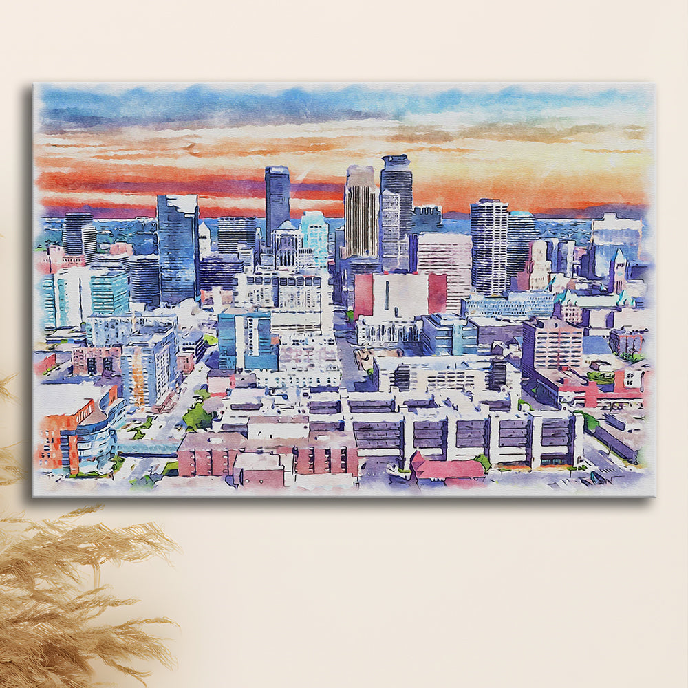 Minneapolis Painting Canvas Watercolor, Minneapolis Minnesota, Sport Art, Gifts for him, Canvas Print Wall Art