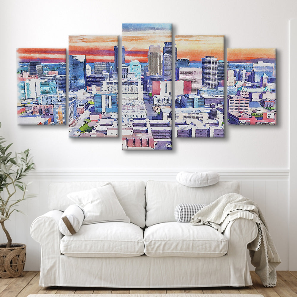 Minneapolis Painting Canvas Watercolor, Minneapolis Minnesota, Sport Art, Mixed 5 Panel, Canvas Print Wall Art