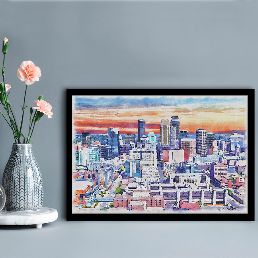 Minneapolis Painting Canvas Watercolor, Minneapolis Minnesota, Sport Gift Art, Framed Art Print Wall Decor