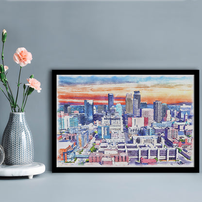 Minneapolis Painting Canvas Watercolor, Minneapolis Minnesota, Sport Gift Art, Framed Art Print Wall Decor